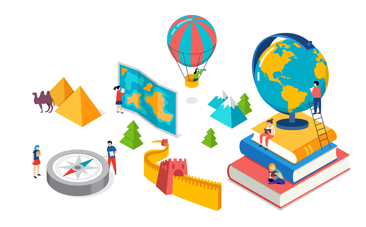 illustration symbolisant l'enseignement de l'histoire et la géographie
