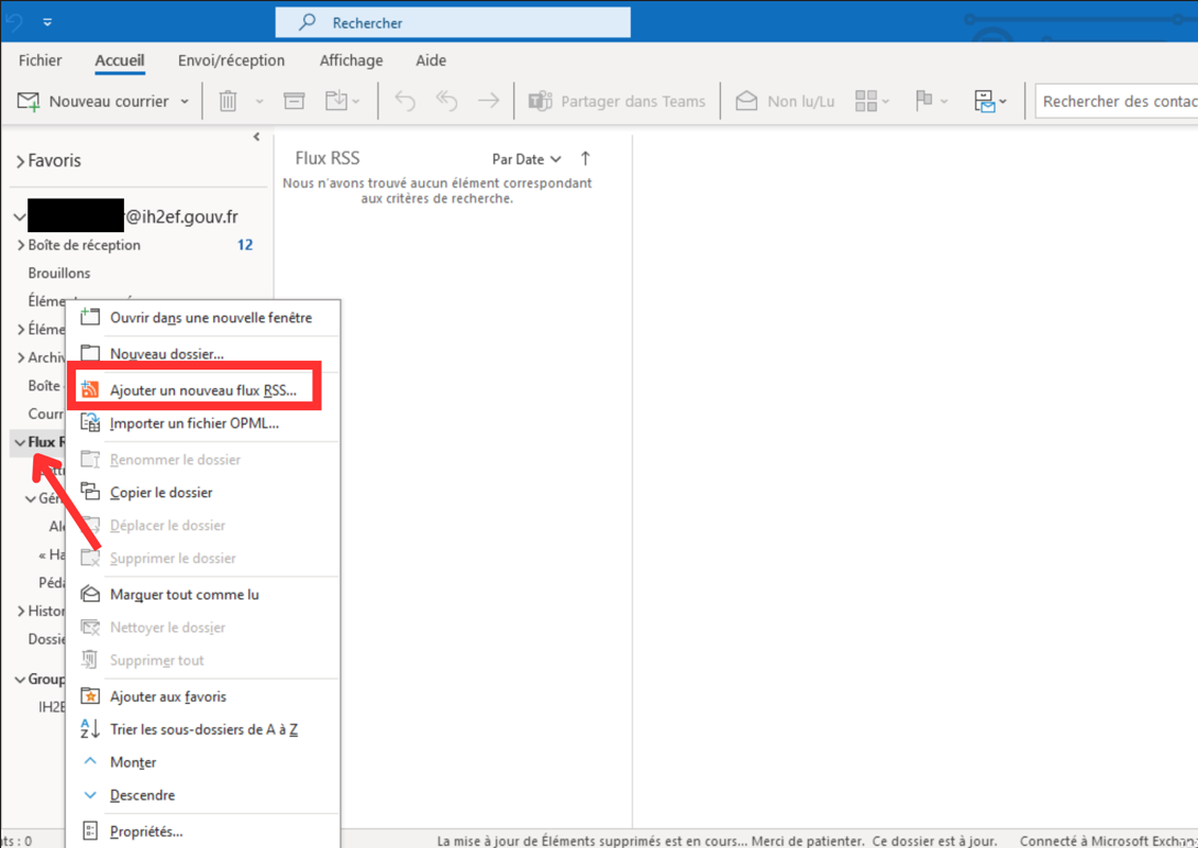 Ajout flux RSS boite mail
