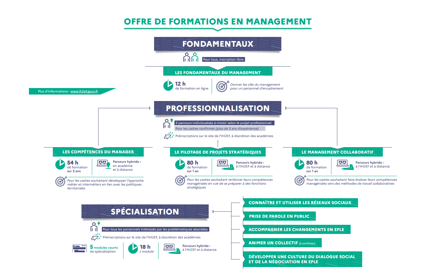 Infographie récapitulative offre de formation en management