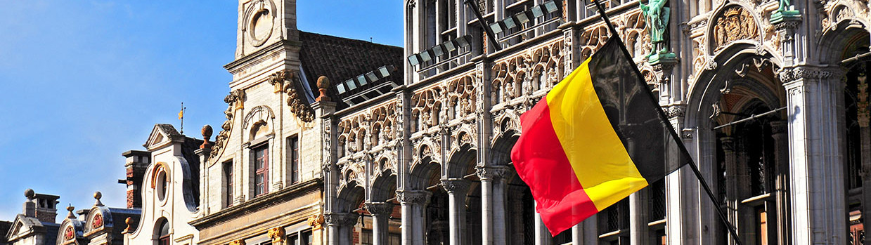 Photo ville belge avec drapeau Belgique