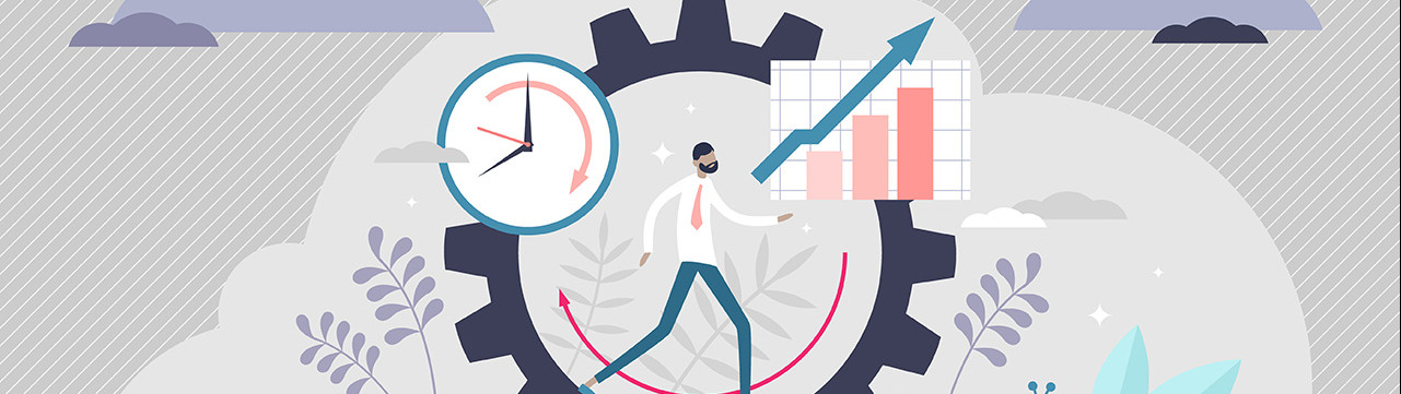 illustration personnage et engrenage évolution management