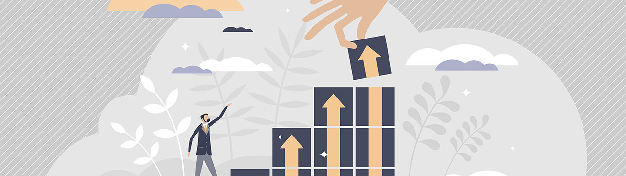 illustration personnage et graphique évolution management