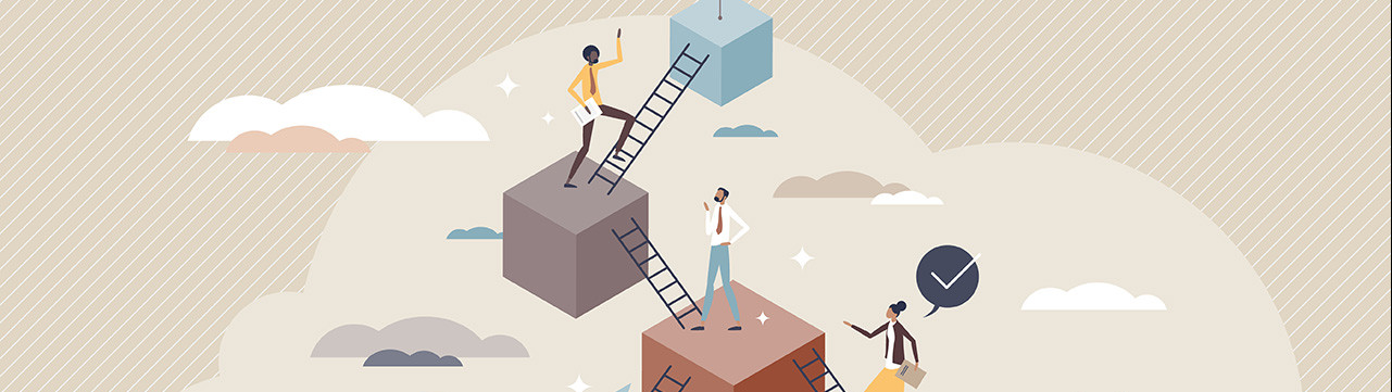 Illustration deux personnes montent des échelons vers un sommet carrière professionnelle orientation étudiant 