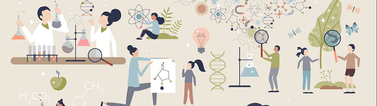 Illustration élèves et enseignants enseignement scientifique sciences mathématiques physiqye chimie svt