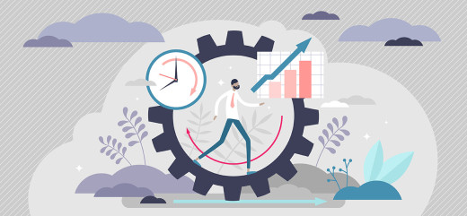 illustration personnage et engrenage évolution management