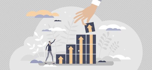 illustration personnage et graphique évolution management