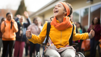 Photo élève fille handicap handicapé sport extérieur classe eps