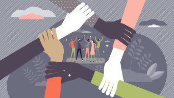 illustration lacité mixité diversité mains de différentes couleurs qui se croisent